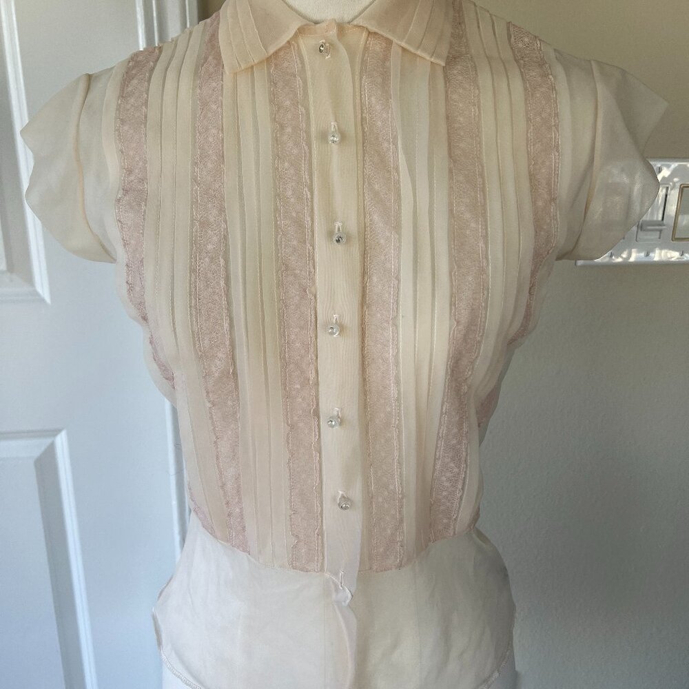 Vintage Judy Bond XS sheer top with decorative buttons, delicate and gorgeous
